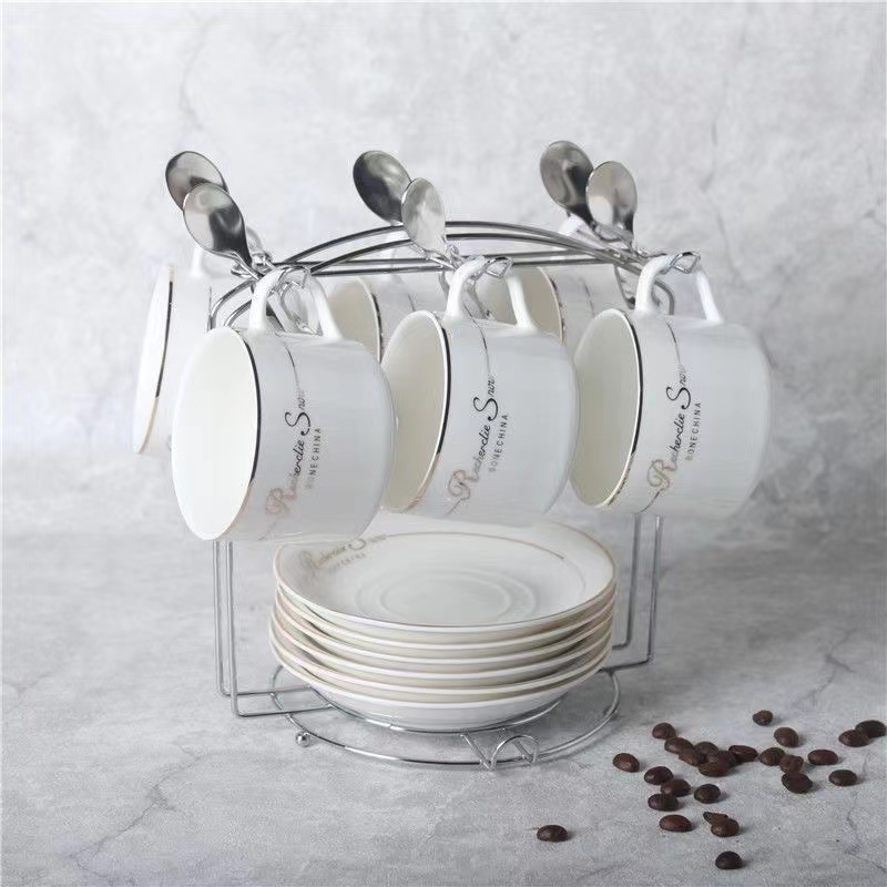 咖啡杯 咖啡杯碟 咖啡勺 拿鐵 卡布奇諾杯組 陶瓷杯 拉花咖啡杯 歐式陶瓷杯咖啡杯套裝創意簡約家用骨瓷咖啡杯子送碟勺架子