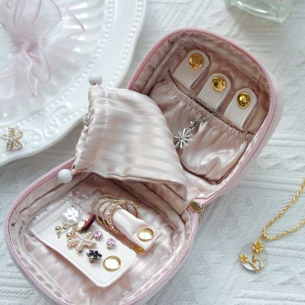可愛少女蝴蝶結首飾包 飾品收納盒 便攜旅行耳環項鍊手錶珠寶袋