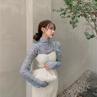 甜心公主Meet 👗女裝館碎花長袖T恤女秋冬2022新款時尚韓版修身短款高領打底衫內搭上衣