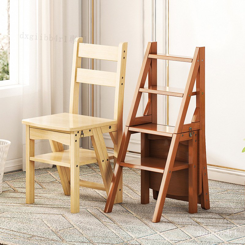 【精選】梯凳傢用多功能折疊翻轉兩用三步梯凳室內加厚爬高樓梯椅實木椅子