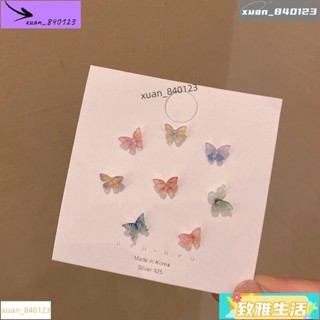 雅✲致✿生活百貨上新ins純銀超僊立體蝴蝶結耳釘套裝組閤小巧簡約小眾設計防過敏耳環