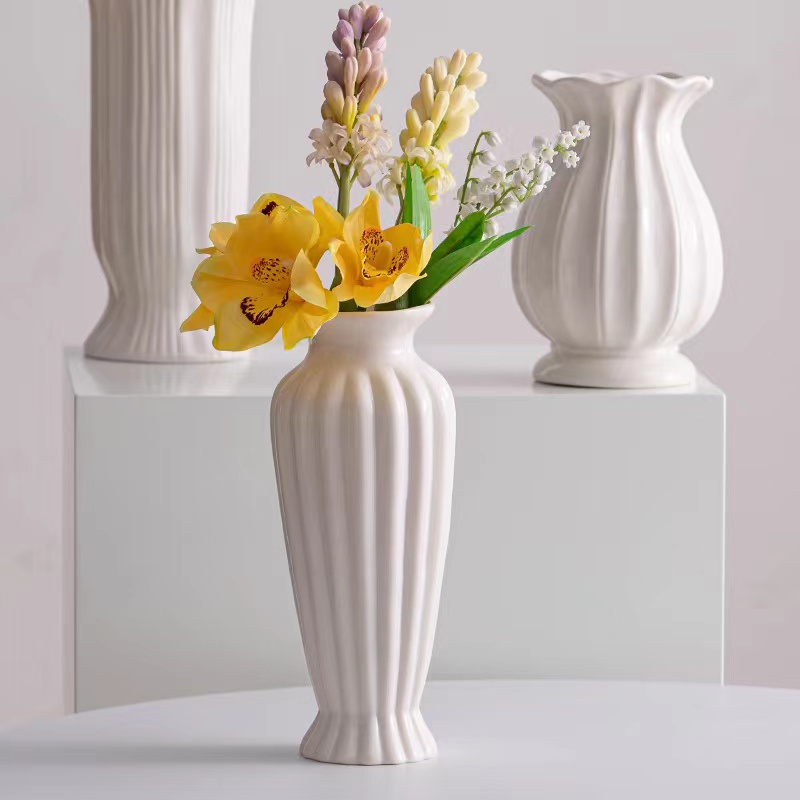 蜀門白色北歐大口簡約陶瓷裝飾幹花花瓶水養鮮花客廳插花桌面擺件