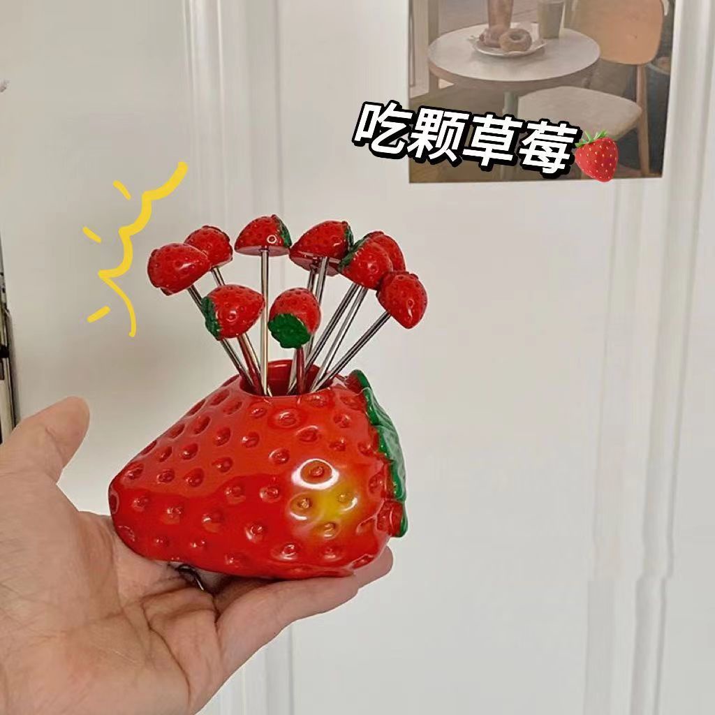 🖤精選好物🖤水果叉不銹鋼草莓造型家用客廳兒童可愛水果簽蛋糕零食小叉子