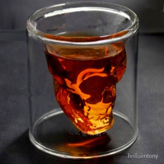 【限時特價💥】創意耐高溫魚尾杯 雙層骷髏頭骨紅酒杯啤酒杯異形個性玻璃水杯 XUD7