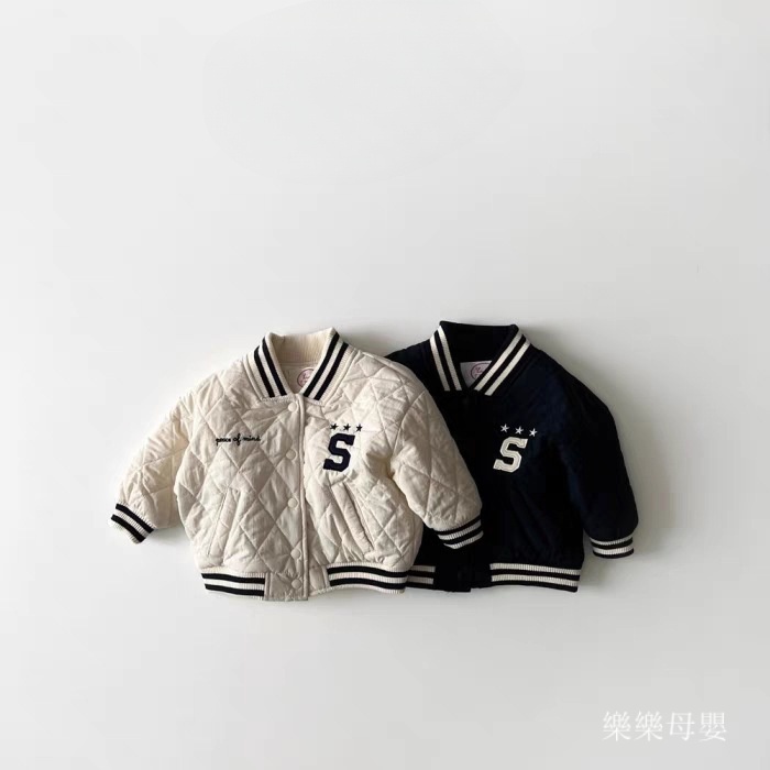 樂樂母嬰-韓版男女寶寶加絨棉衣冬款棒球服英文字母保暖開衫棉服外套