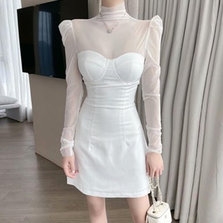 甜心公主Meet 👗女裝館2023早秋新款高階感名媛氣質宮廷風性感連衣裙白色網紗包臀禮服裙