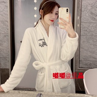嘟嘟優品 浴袍 裕衣 純色冬天珊瑚絨睡袍女 冬長款甜美性感保暖睡衣 翻領法蘭絨浴袍 長袖睡衣 加厚浴衣