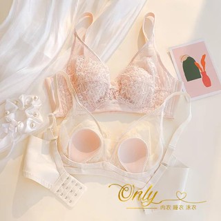 Only❤️超薄款內衣女夏季大胸顯小胸聚攏無鋼圈兔耳朵蕾絲性感美背文胸罩