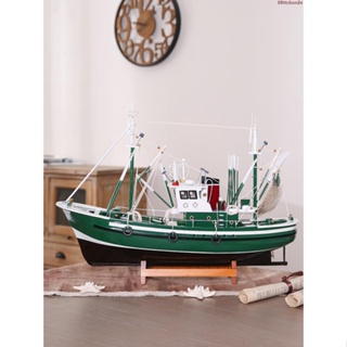 免運 擺件 禮物 裝飾 美式大號木質船漁船一帆風順帆船手工模型辦公室玄關軟裝飾品擺設