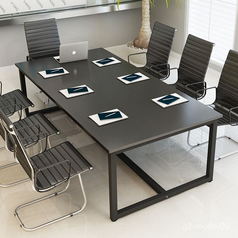小型簡易黑色會議桌長桌長方形簡約現代4人6人-10人2米大辦公桌子 會議桌 長桌 會議室辦公室桌 椅組閤辦公桌子工作 X
