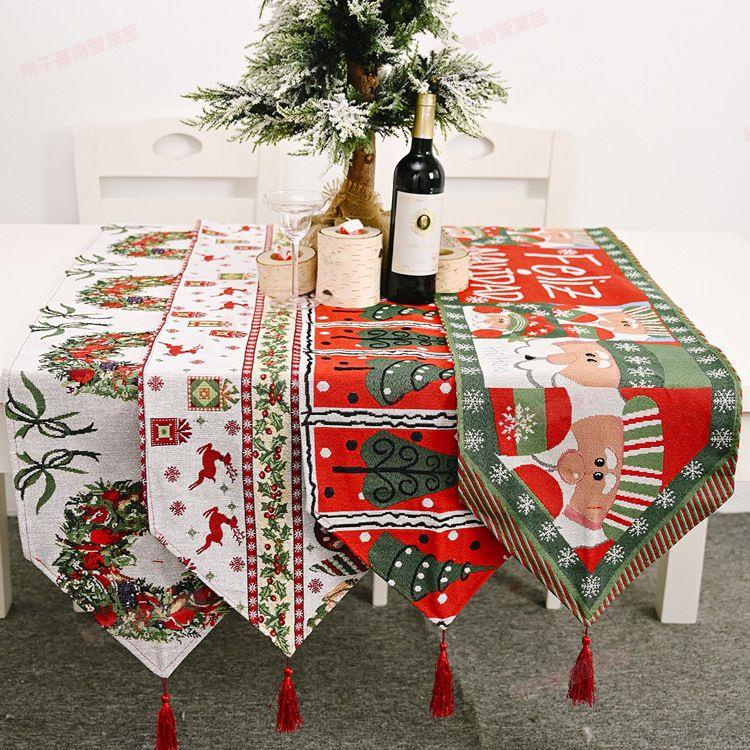 臺南現免運◎聖誕創意桌旗針織長條桌布聖誕老人餐桌裝飾布聖誕節家居裝飾用品