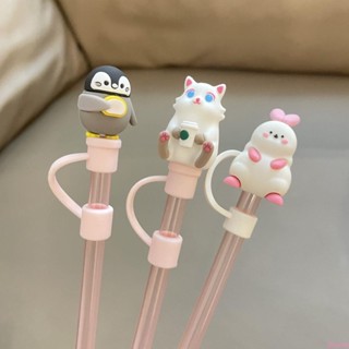 ✨限時免運✨可愛卡通動物矽膠防塵帽適用於星巴克吸管杯子小口徑塞企鵝貓咪粉吸管套防塵套 矽膠防塵套 斜口吸管 透明吸管