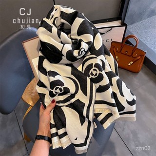 初見cJ💖精美絲巾圍巾 爆款熱銷🔥韓版新款山茶花時尚加厚仿羊絨圍巾女冬季禦寒保暖新款披肩外搭