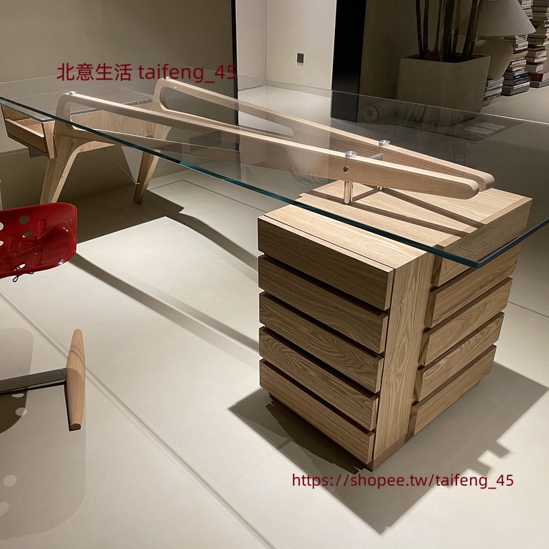 【北意生活】定制北歐簡約時尚實木造型辦公桌個性設計師辦公臺高檔創意書桌工業風