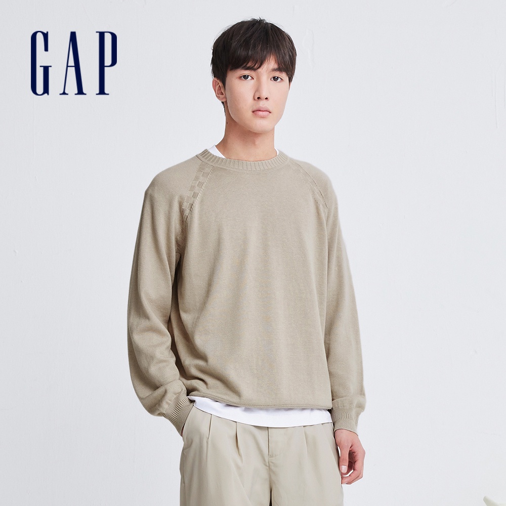 Gap 男裝 Logo圓領針織毛衣-米棕色(869031)