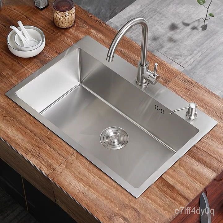 【熱賣 免運】廚房加厚SUS304洗菜單盆大水池 拉絲手工槽 小號單槽 洗碗不銹鋼水槽