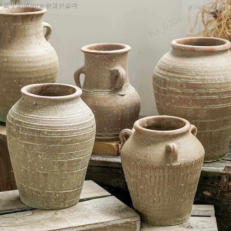 &amp;新品上線&amp;花器復古土陶花瓶做舊雙耳陶瓷土罐手工製作粗陶花器擺件客廳家居飾品