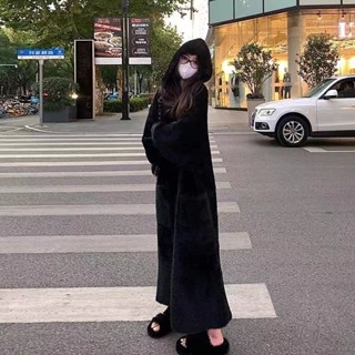 皮草外套 ❤️韓版高階感寬鬆慵懶風針織開衫貂絨長版連帽加厚大毛衣外套女秋冬外穿 女生毛毛外套 狐狸毛外套 貂皮大衣 79