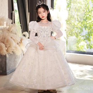 女童 連身裙 蓬蓬裙 晚禮服 畢業典禮服 主持人 演出服兒童主持人輕奢小眾公主裙花童婚禮小女孩禮服女童高階鋼琴演出服 S