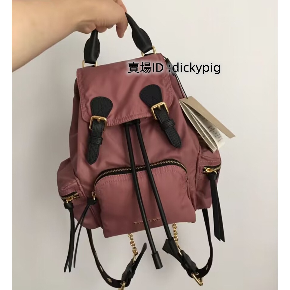 『二手』BURBERRY 博柏利 4016622 粉色 金鏈 多口袋 束口 拼接皮革 後背包 小號雙肩包登山包