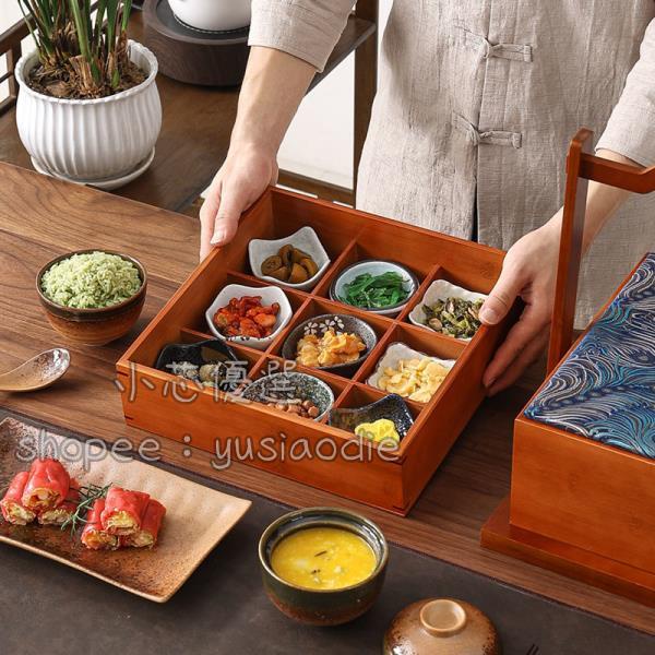 (小芯ahlq) 提籃 中式復古多層提盒提籃竹制收納盒食盒家用野餐籃茶箱餐廳送餐籃 茶箱 食盒