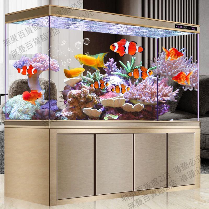 龍魚缸客廳大型水族箱底濾超白玻璃家用隔斷金魚缸自動免換水新款