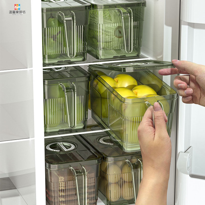 [冰箱保鮮收納盒 可計時 可瀝水]冰箱收納盒 雞蛋盒 蔬果盒冰箱收納冷凍室帶蓋食品級傢用蔬菜水果鷄蛋大容量密封儲物收納盒