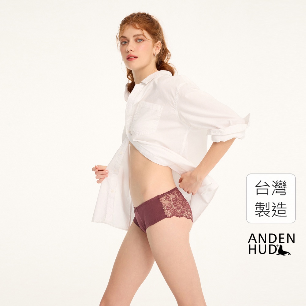 【Anden Hud】抗菌系列．後片訂製蕾絲中腰三角內褲(壤紅-雙色蕾絲) 純棉台灣製