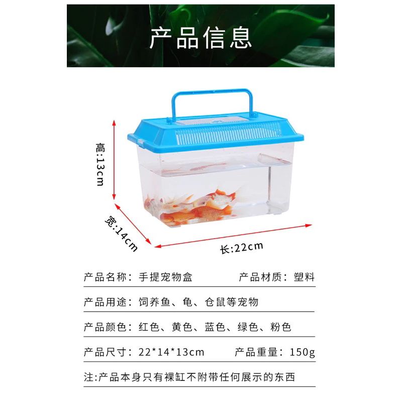 佳恩 手提魚缸鳥龜缸大號 (速出貨) 塑料透明魚缸手提魚盒烏龜盒寵物盒倉鼠盒
