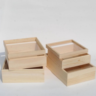亞克力帶蓋天地蓋桌面木盒格子長方形定制透明復古松木實木收納盒♥甜心安心購