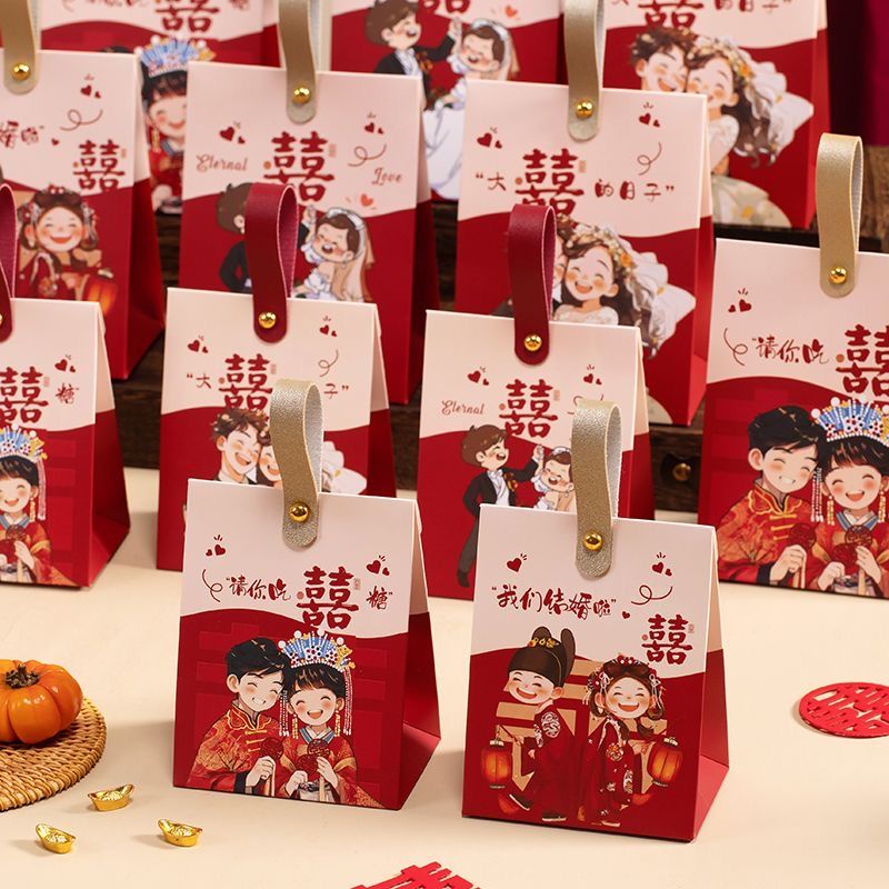 臺灣熱賣 2023新款結婚喜糖盒婚禮迴禮糖果袋國潮中國風喜糖袋手提式喜糖袋 IT6I