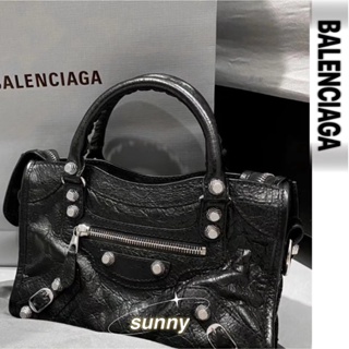 二手BALENCIAGA 巴黎世家 經典 mini city 機車包單肩手提斜挎包 黑色銀扣 酷炫