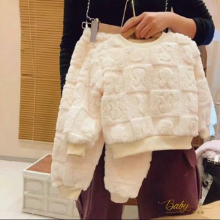 希希❤baby【加厚加絨】兒童保暖純色睡衣法蘭絨加絨家居服秋冬季童裝