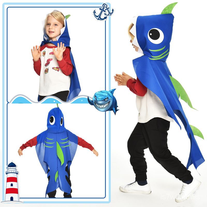 ✨熱銷新品✨兒童卡通鯊魚披風海洋動物服裝錶演 cos小朋友講故事道具  演出 服 LLIU