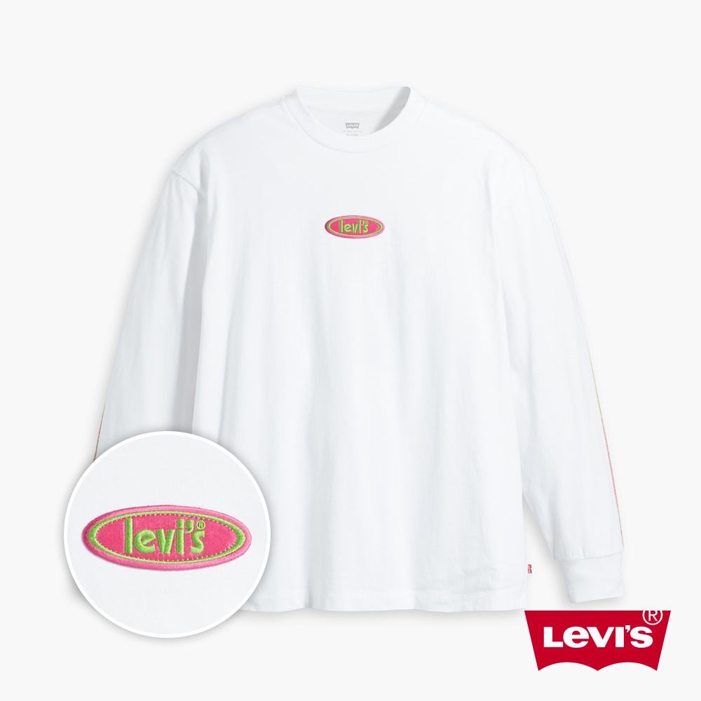 Levis 寬鬆版長袖T恤 / Y2K復古Logo X 側邊條 白 男款 A6145-0001 熱賣單品