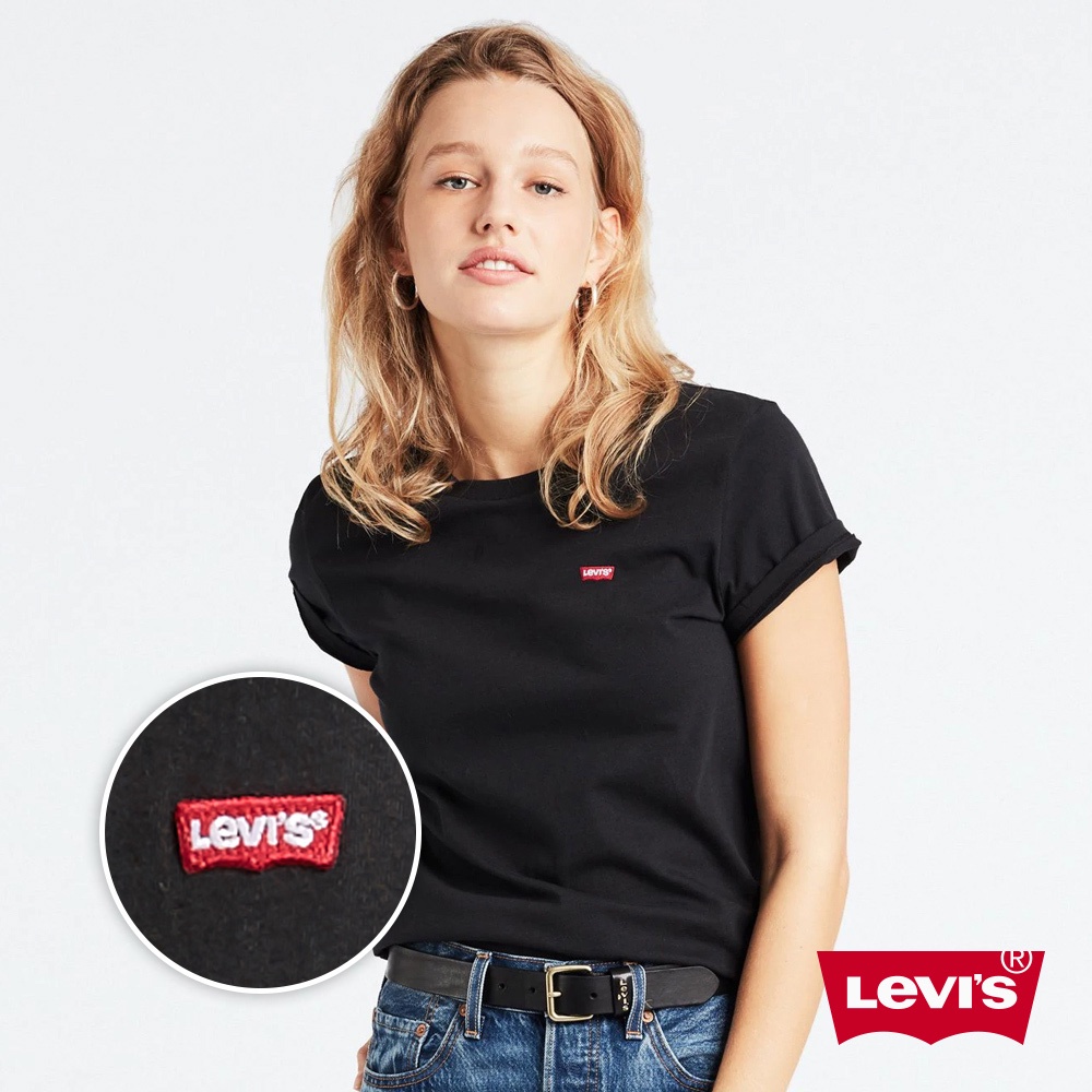 Levis 短袖T恤 / 精工迷你Logo刺繡徽章 / 修身版型 / 有機面料 黑 女款 人氣新品 39185-0008