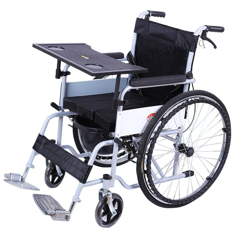 【結實耐用 免稅】加厚鋼管輪椅帶坐便折疊輕便老人便攜輪椅車殘疾人手推代步免充氣 UWTT