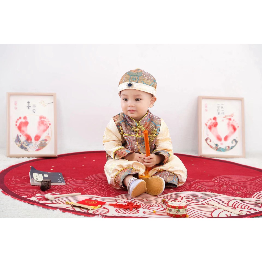 男寶寶一週歲抓周唐裝中式禮服嬰兒滿月服百天百歲中國風漢服衣服