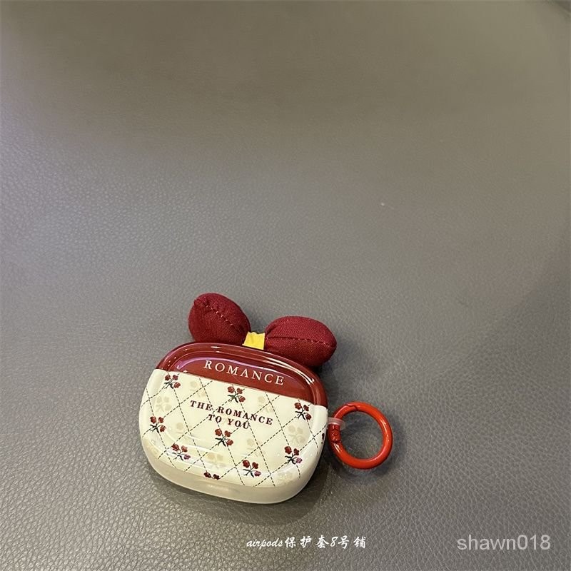 佬細的店-酒紅色蝴蝶結小花適用蘋果藍牙1/2代耳機保護套airpods pro3代殻