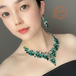 臺灣出貨💯歐美珍珠水鑽飾品項鍊耳環套裝鎖骨鏈誇張女奢華時尚新娘晚宴配飾免運
