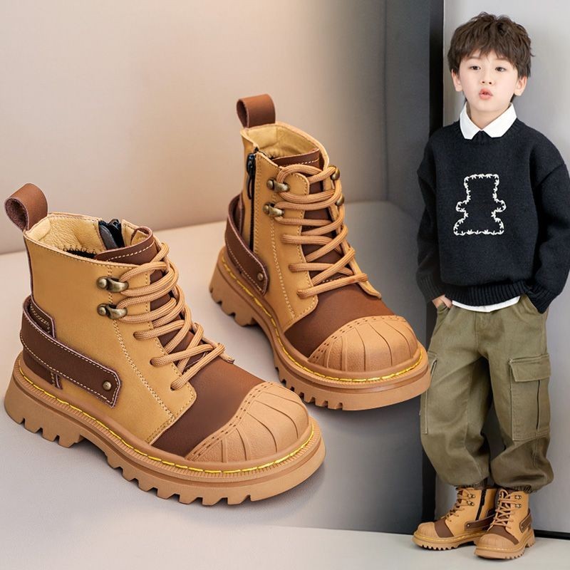 男童馬丁靴2023秋冬季新款兒童靴子英倫風中大童加絨棉鞋男孩短靴Fashion SHOP