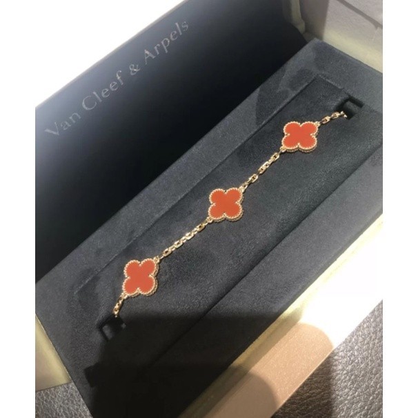 小北店/二手Van Cleef &amp; Arpels梵克雅寶 黃K金 五花手鍊 四葉草 紅玉髓 手環 VCARD3550