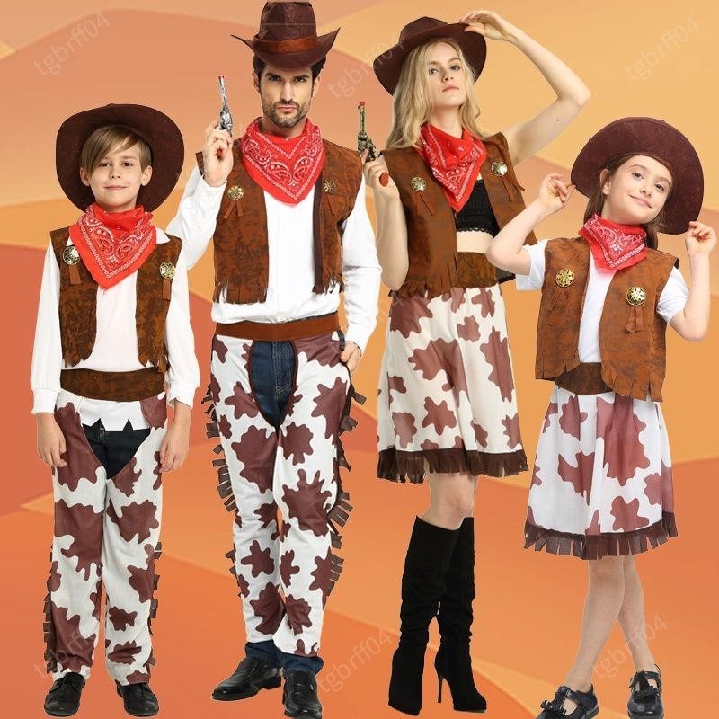 桃園出貨🧥萬圣節兒童cos派對牛仔服裝成人男女西部牛仔家庭親子裝演出服飾cosplay 兒童演出服