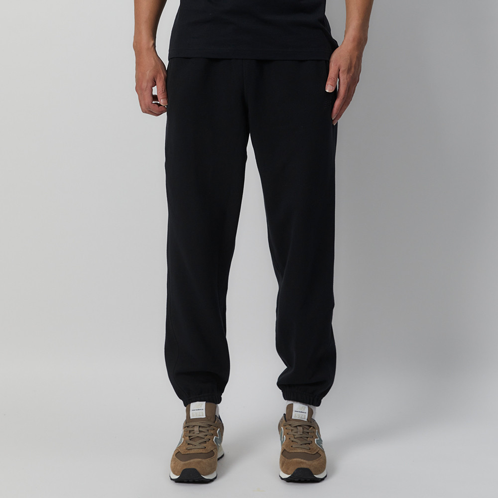 New Balance 男款 黑色 百搭 舒適 兩側螺紋拼接 棉質 長褲 AMP41508BK