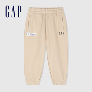 Gap 男幼童裝 Logo束口鬆緊棉褲 碳素軟磨法式圈織系列-卡其色(429333)