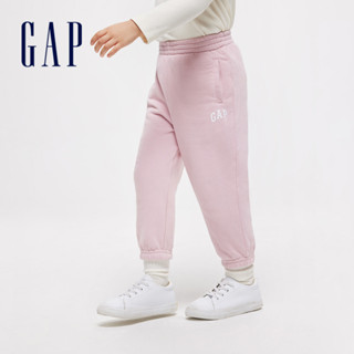 Gap 男幼童裝 Logo束口鬆緊棉褲 碳素軟磨法式圈織系列-粉紅色(890292)