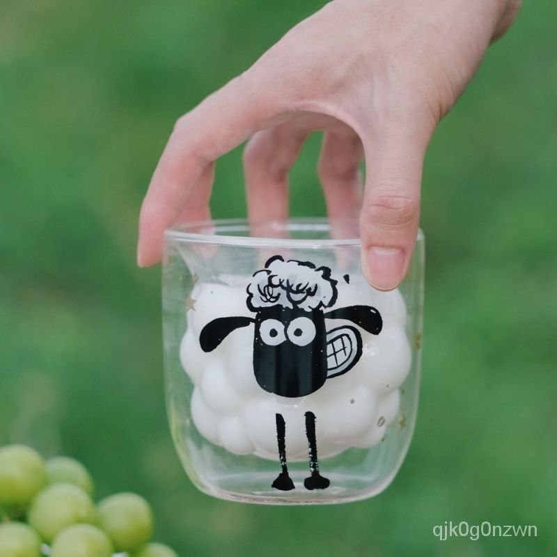 🔥台灣公司出貨🔥笑笑羊水壺 笑笑羊 羊瞭個羊小羊肖恩雙層杯牛奶杯玻璃水杯可愛小羊杯子創意禮物水杯