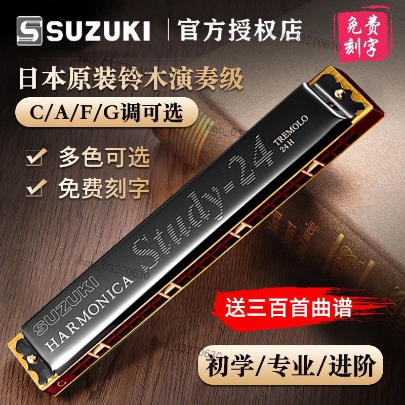 【臺灣熱賣】日本 SUZUKI鈴木study24孔口琴 複音24孔口琴 C/A/F/G調 金屬口琴 初學者口琴 民謠口