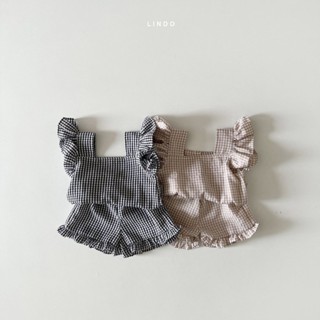 Mini baby🌷2023韓版童裝夏裝新品格子套裝女寶寶飛袖上衣短褲小童衣服