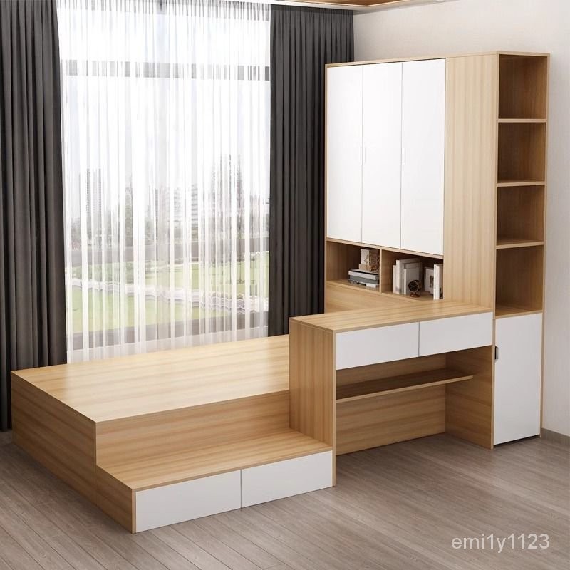 客製床架高箱儲物書桌一體床榻榻米床衣櫃一體帶抽屜簡約小戶型雙人床